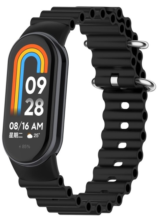 Ремінець для фітнес-браслету BeCover Wave Style for Xiaomi Mi Smart Band 8 / 9 / 10 Black (714348) - Фото 1