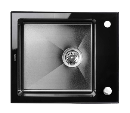 Мойка кухонная Platinum Germece Handmade Black Glass (600х510х200) - Фото 1