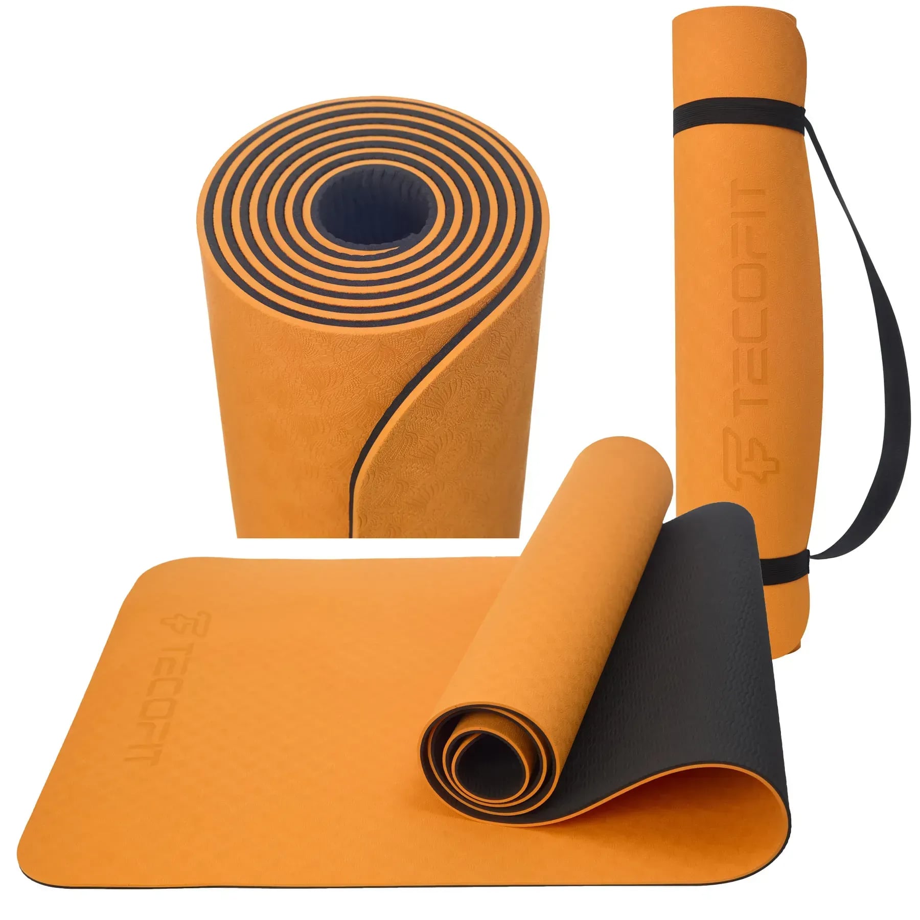 Коврик для йоги и фитнеса TECOFIT Dual Color TPE Mat 183х61х0.6 см Orange/Black (TOP18013825/4) - Фото 1