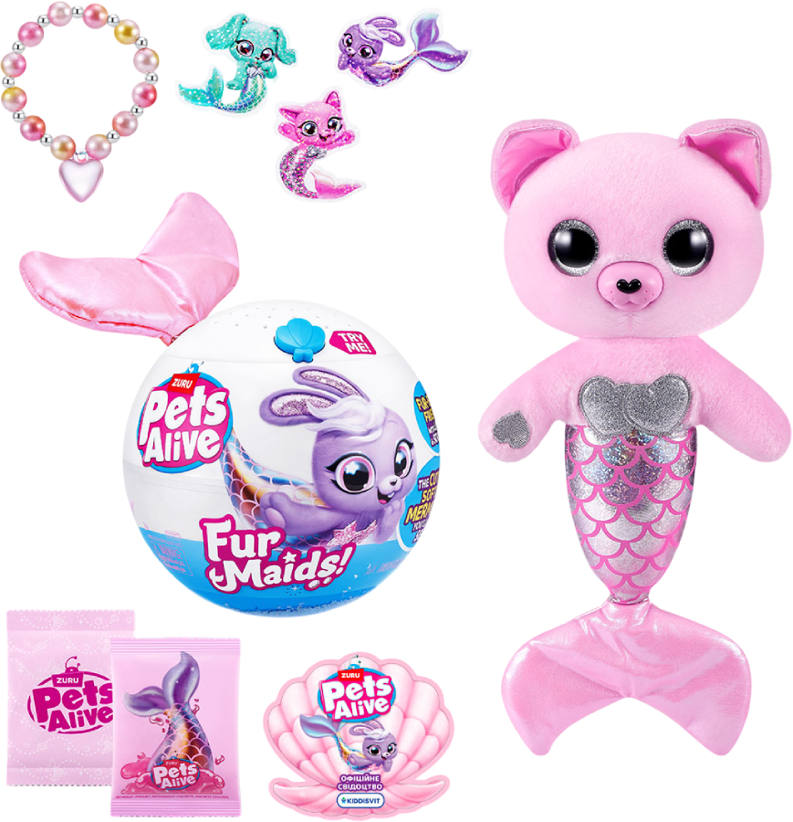 Интерактивная игрушка мягкая Pets & Robo Alive серии Furmaids S1 – КОТЕНОК ПУРЛ (9555A) - Фото 1