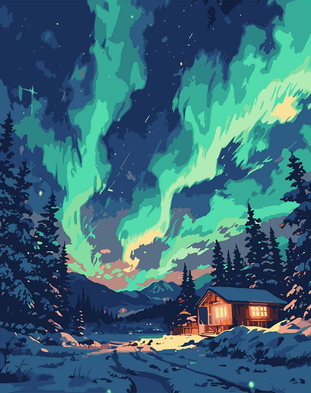 Картина по номерам Santi Северное сияние 40х50 см. LED подсветка (956655) - Фото 1