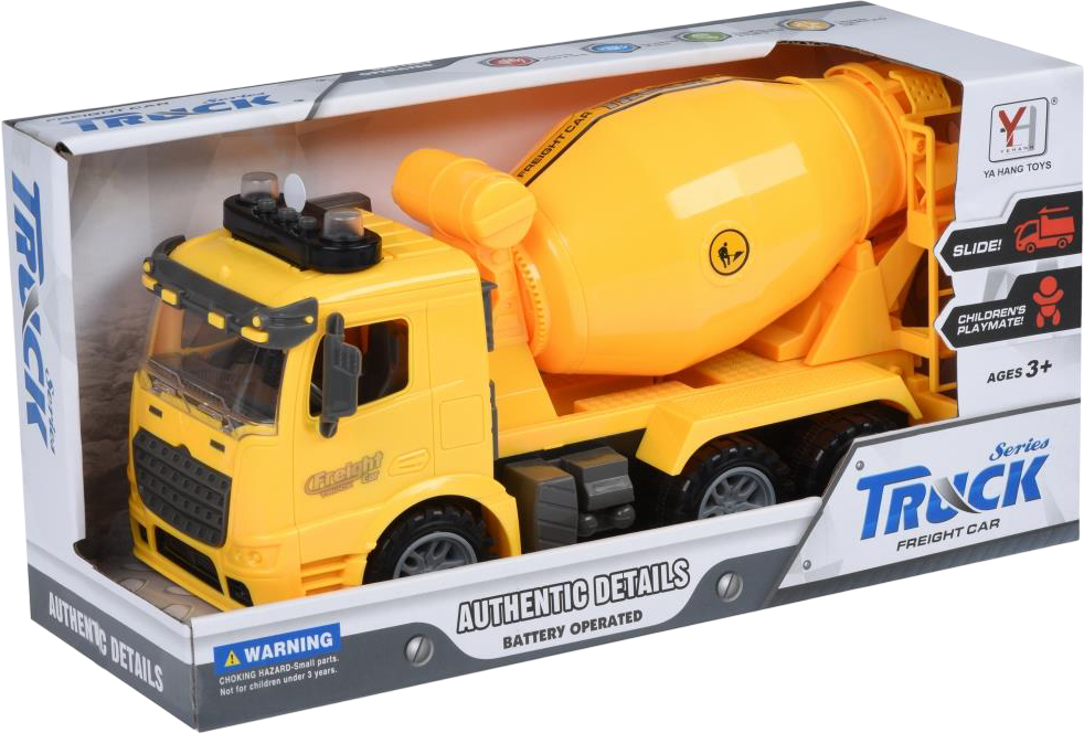 Инерционный игровой транспорт для малыша Same Toy Truck Бетоносмеситель свет, звук, желтая (98-612AUt-2) - Фото 1