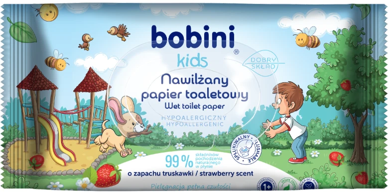 Вологий туалетний папір дитячий Bobini 50 шт. 1+ (25477)