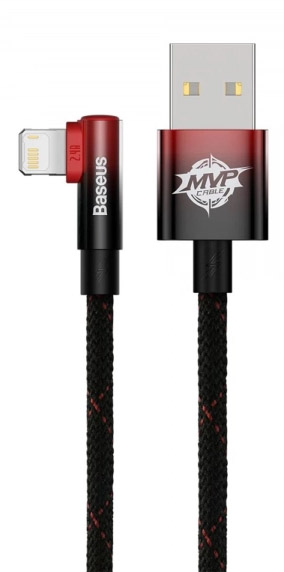 Кабель синхронизации данных Baseus MVP 2 Elbow-shaped USB to Lightning 2.4A 1m Black+Red (CAVP000020) - Фото 1