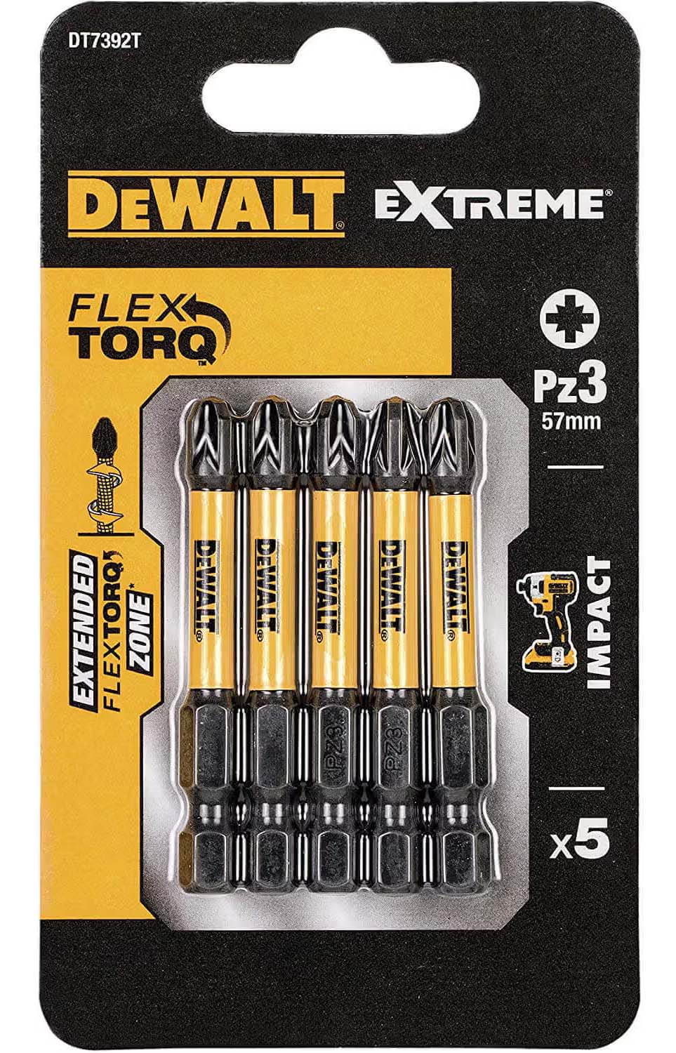 Набор бит для отвертки DeWALT IMPACT TORSION EXTREME 5 шт. (DT7392T) - Фото 1