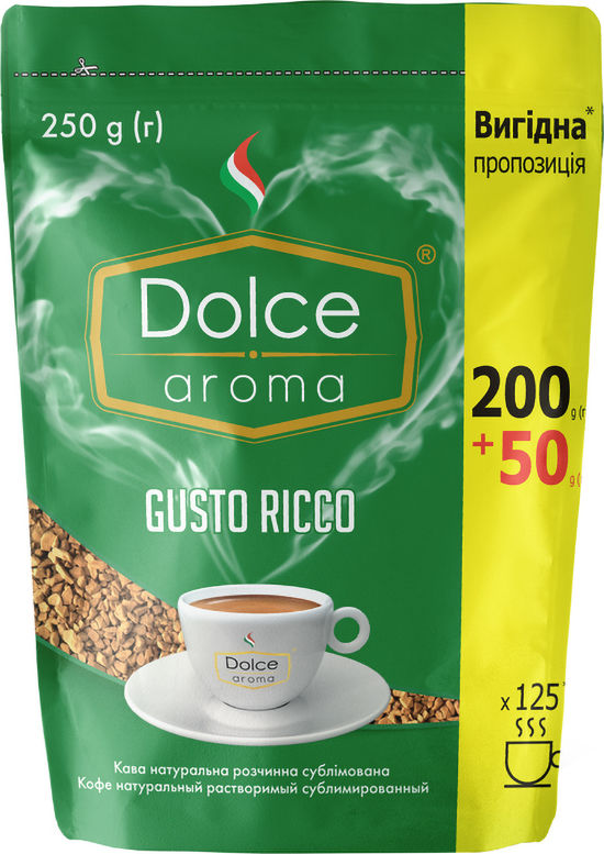 Кофе растворимый Dolce Aroma Gusto Ricco натуральный 250 г (4820093482462) - Фото 1