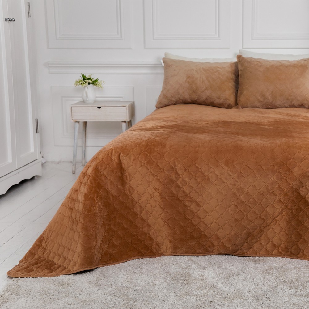 Покрывало двуспальное ТЕП Velour 180х240 см Кофейный/Ромб круглый (4-00516_22388) - Фото 1