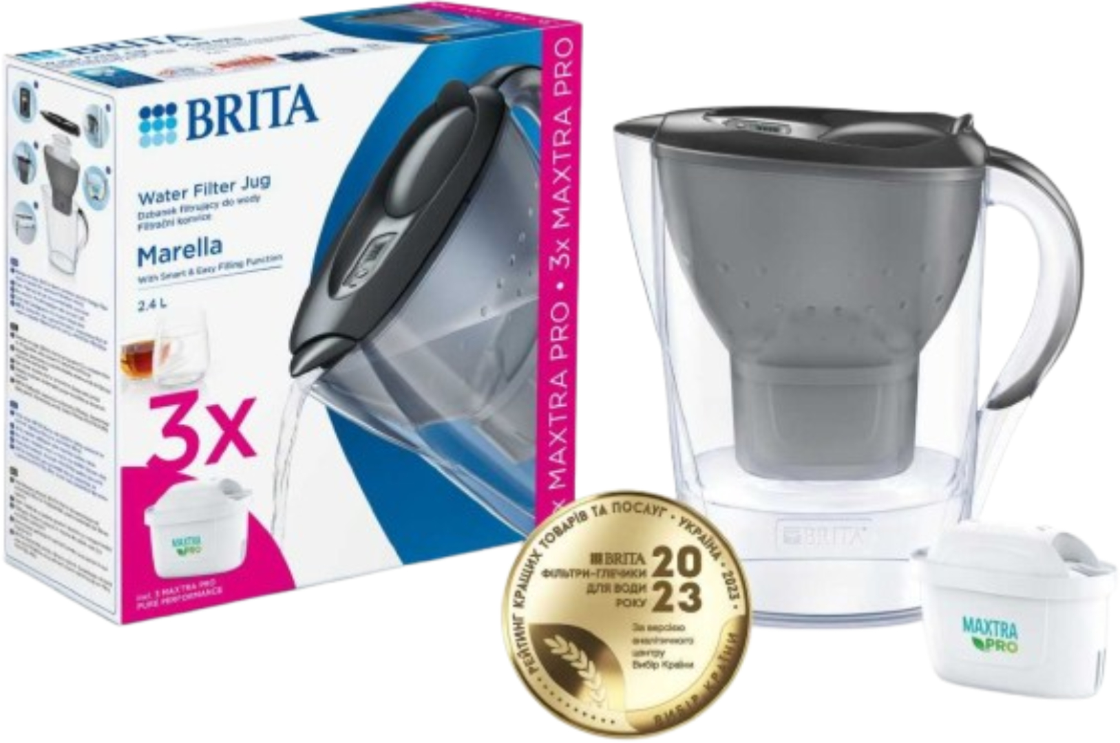 Фильтр-кувшин Brita Marella MXpro Graphite + 3 картриджа - Фото 1