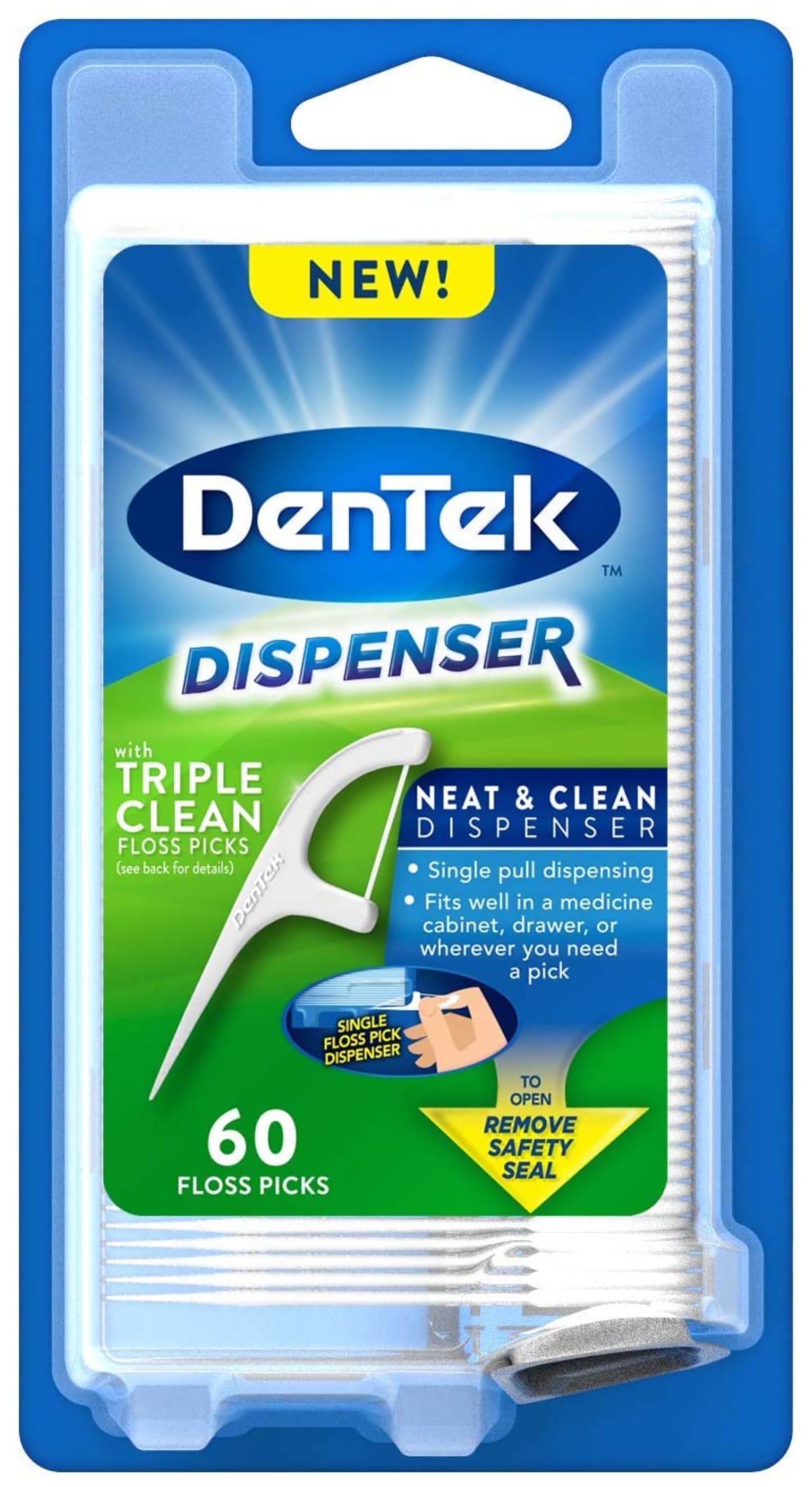Флос-зубочистки DenTek Тройная очистка с диспенсером 60 шт. (2.0073) - Фото 1
