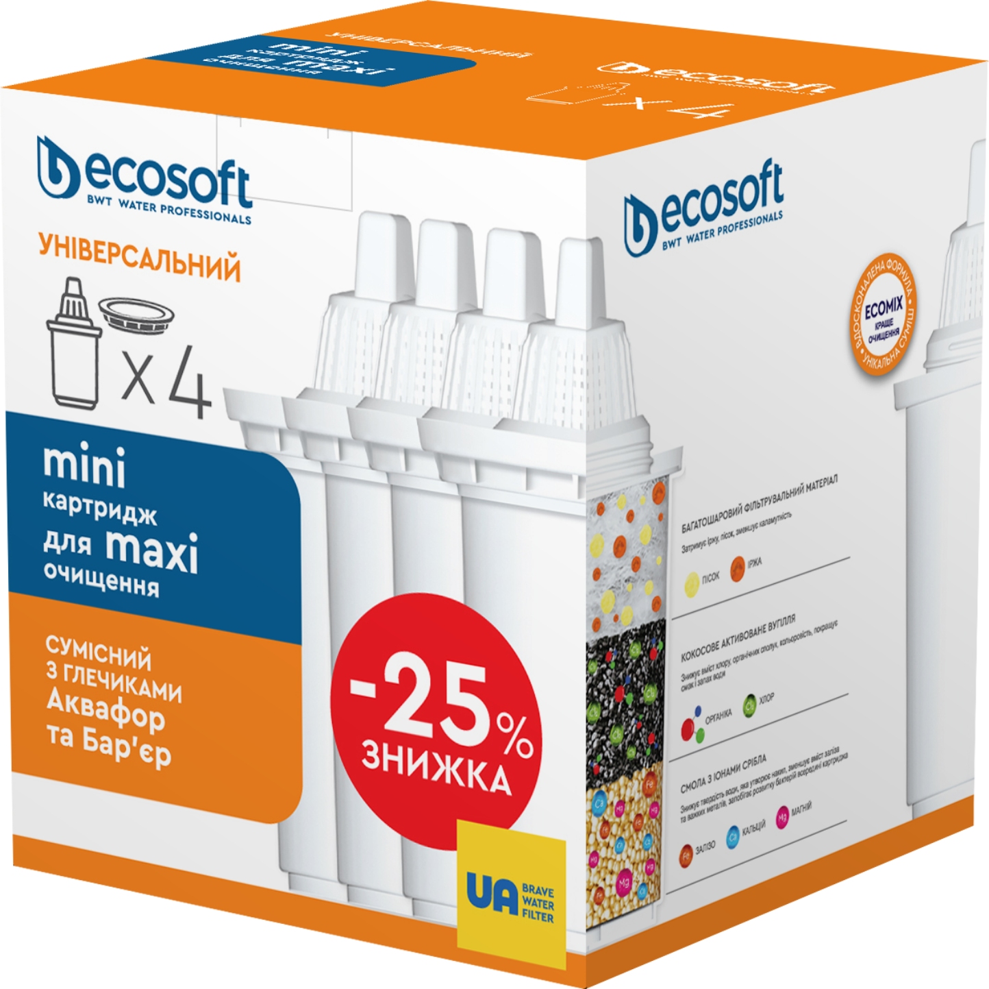 Картридж для фильтра-кувшина Ecosoft комплект Универсальный 3+1 шт - Фото 1