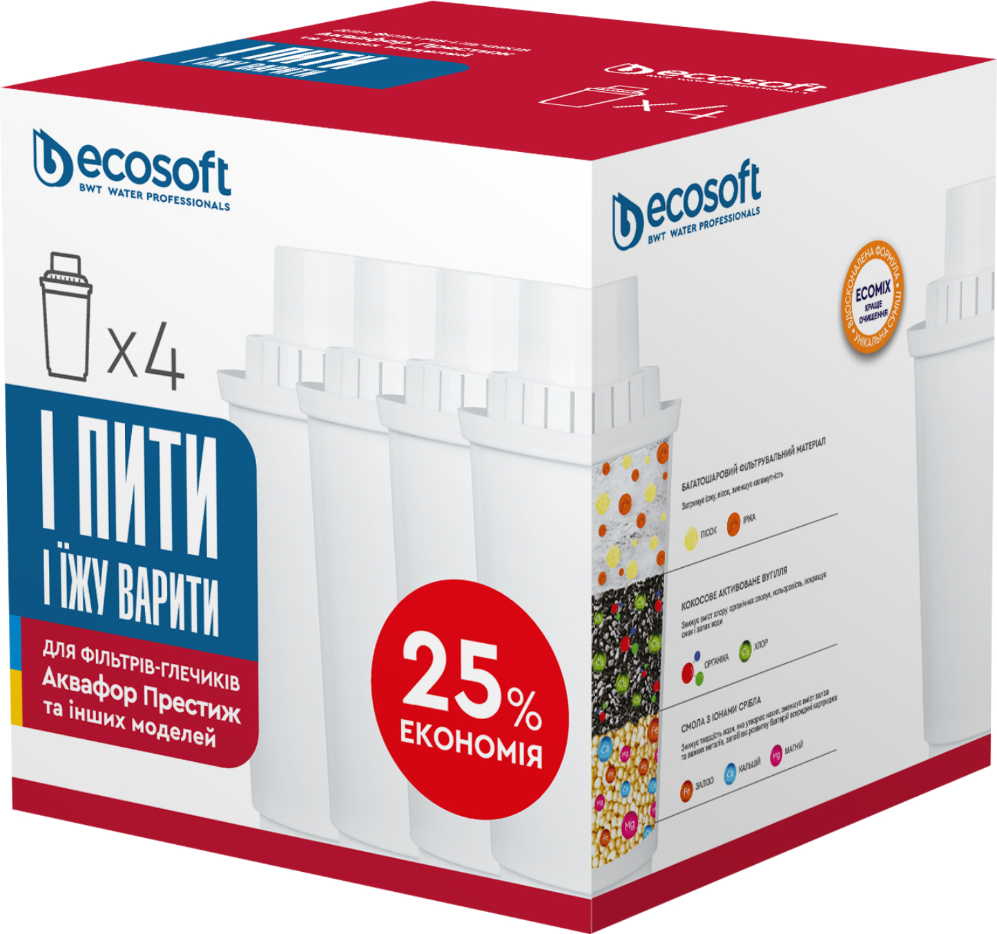 Картридж для фільтру-глечика Ecosoft до глечиків Аквафор 4 шт - Фото 1
