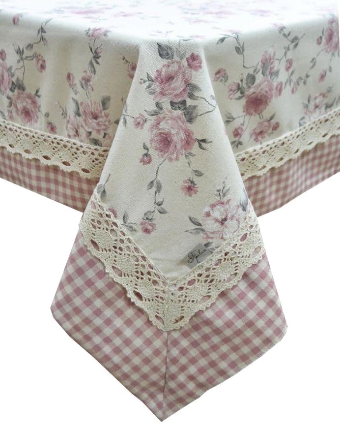 Купити Скатертина прямокутна Прованс 134х180 "Bella" Троянди з кантом рожева клітинка та з мереживом (013520) - Фото 1 Скатертина прямокутна Прованс 134х180 "Bella" Троянди з кантом рожева клітинка та з мереживом (013520) - Фото 1