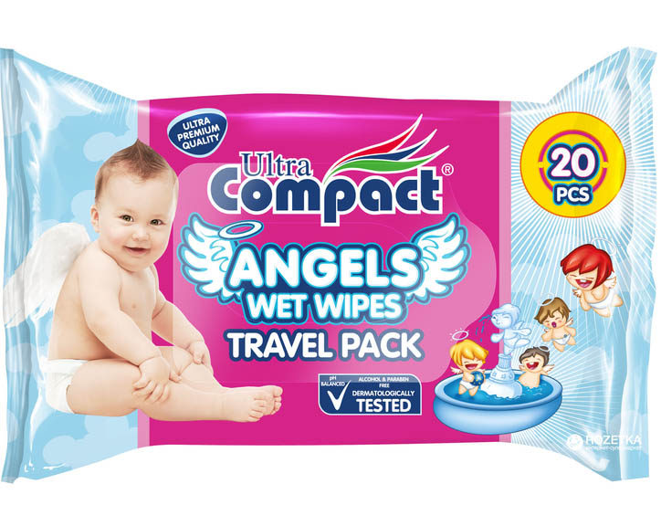 Салфетки влажные для детей Ultra Compact Ангелс Бэби тревел 20 шт. (8697420533328) - Фото 1