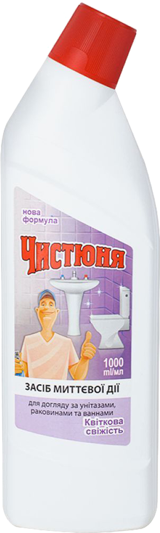 Купить Средство для чистки унитаза Чистюня цветочная свежесть 1 л (4820168430275) - Фото 1 Средство для чистки унитаза Чистюня цветочная свежесть 1 л (4820168430275) - Фото 1