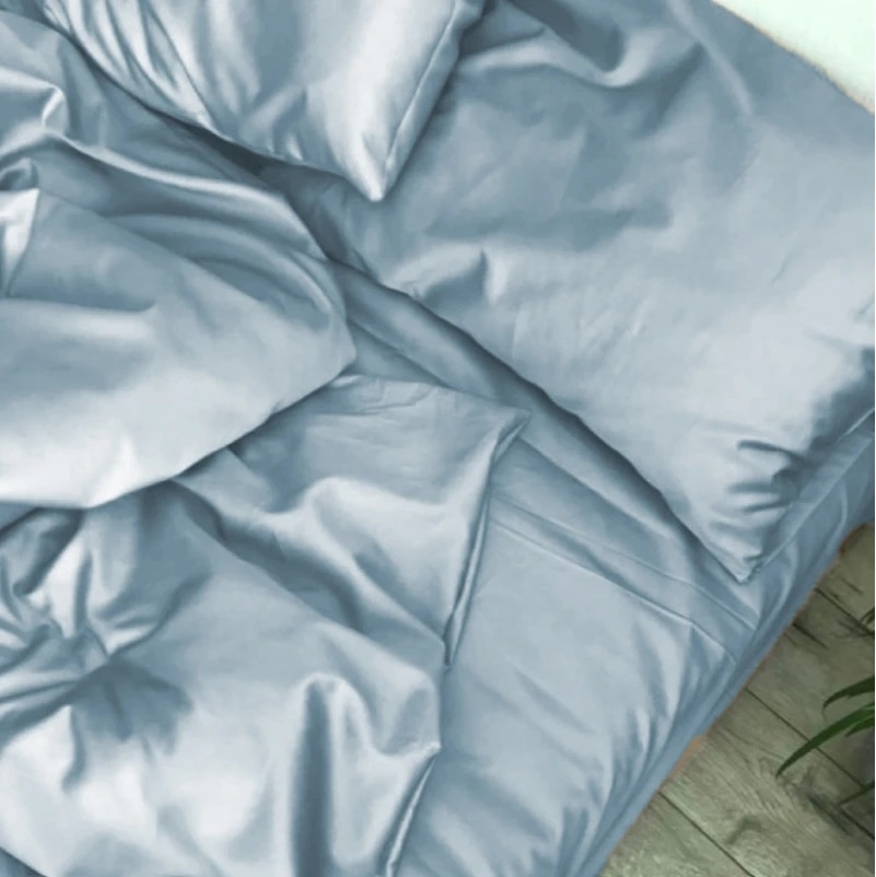 Простынь двуспальная MirSon 180x200 см Soft Touch of SATIN 019 Gray-blue (2200011285191) - Фото 1