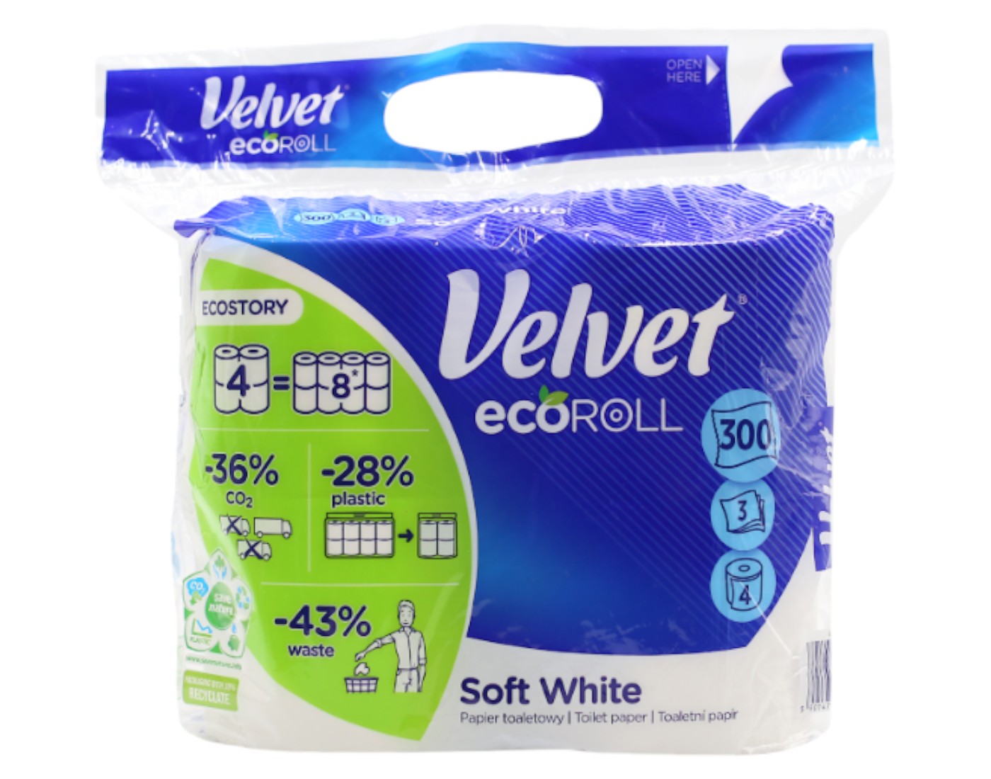 Туалетная бумага Velvet Soft White Eco Roll 4=8 рул. 3 слоя (VTPSWER43n) - Фото 1