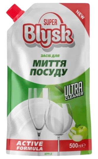 Средство для ручного мытья посуды Super Blysk Apple 0,5 л дой-пак (SB51318) - Фото 1