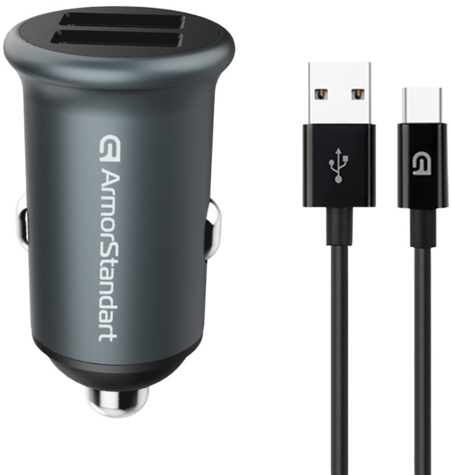 Автомобильное зарядное устройство Armorstandart 2xUSB QC3.0 Grey + кабель USB-C (ARM82459) - Фото 1