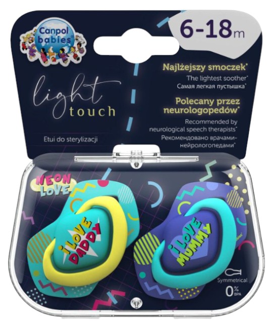 Симметричная пустышка Canpol babies 6-18 мес NEON LOVE 2 шт. - голубая (22/653_blu) - Фото 1