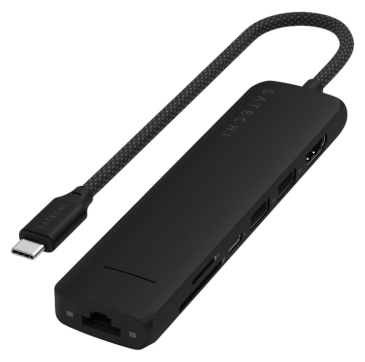 Хаб USB Satechi 7-in-1 USB-C Slim Multiport Adapter 4K with Ethernet Black (ST-P7SK) - Фото 1