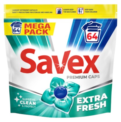 Капсулы для стирки SAVEX Caps Extra Fresh 64 шт. (3800024048173) - Фото 1