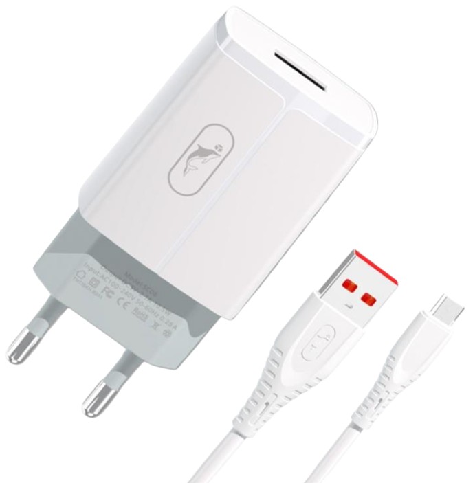 Сетевое зарядное устройство SkyDolphin SC06V 1USBx2.4A White (SDMZP-000180) + кабель microUSB - Фото 1