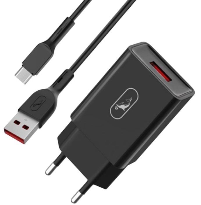 Сетевое зарядное устройство SkyDolphin SC36V (1USB, 2.4A) Black (SDMZP-000176)+кабель microUSB - Фото 1