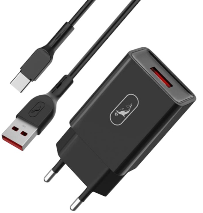 Сетевое зарядное устройство SkyDolphin SC36T 1USB, 2.4A Black (SDMZP-000175)+кабель USB Type-C - Фото 1