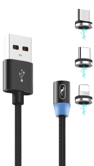 Кабель синхронізації даних SkyDolphin S59KIT Magnetic USB - Lightning + microUSB + Type-C 1m Black (SDUSB-000547) - Фото 1