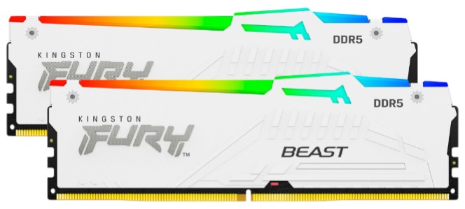 Память DDR Kingston DDR5 6000MHz Fury Beast White  RGB 2x16 EXPO+XMP (KF560C36BWE2AK2-32) - Фото 1