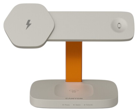 Беспроводное зарядное устройство Canyon Hexagon WCS-310 QI 3 in 1 Light Grey Orange (CNS-WCS310LGOR) - Фото 1