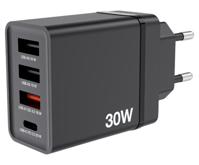 Сетевое зарядное устройство Verbatim USB 30 Вт PD 3.0 і QC 3.0 4-ports Black (49700) - Фото 1