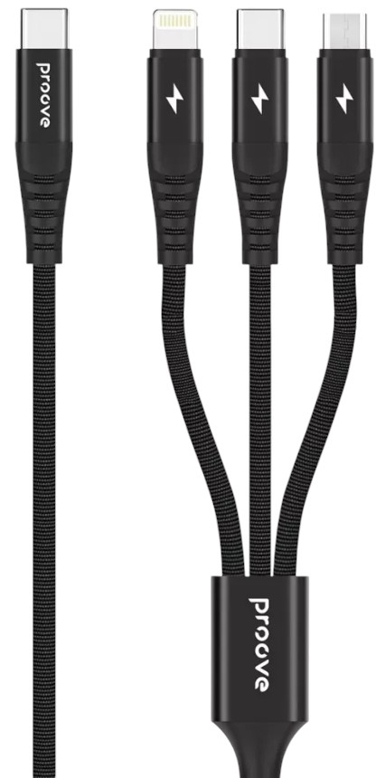 Кабель Proove Hydra 3 in1 Type-C + Micro USB + Lightning (1m) Black (CCHY15012101) - Фото 1