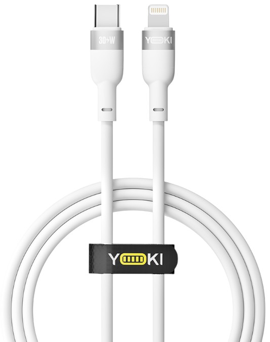 Кабель синхронизации данных YOKI SILICONE Type-C to Lightning 30W 1.2m White (YK-SI50) - Фото 1