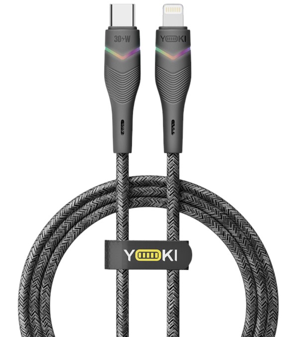 Кабель синхронизации данных YOKI RGB Type-C to Lightning 30W 1.2m Black (YK-RG24) - Фото 1