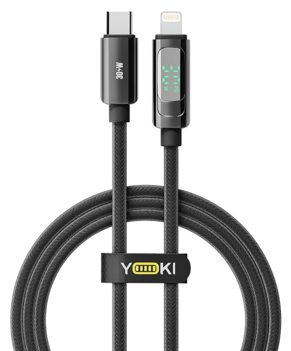 Кабель синхронизации данных YOKI DISPLAY Type-C to Lightning 30W 1.2m Black (YK-DI88) - Фото 1