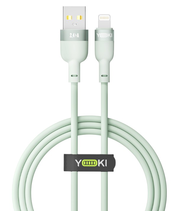 Кабель синхронизации данных YOKI SILICONE Lightning 2.4A 1.2m Green (YK-SI50) - Фото 1