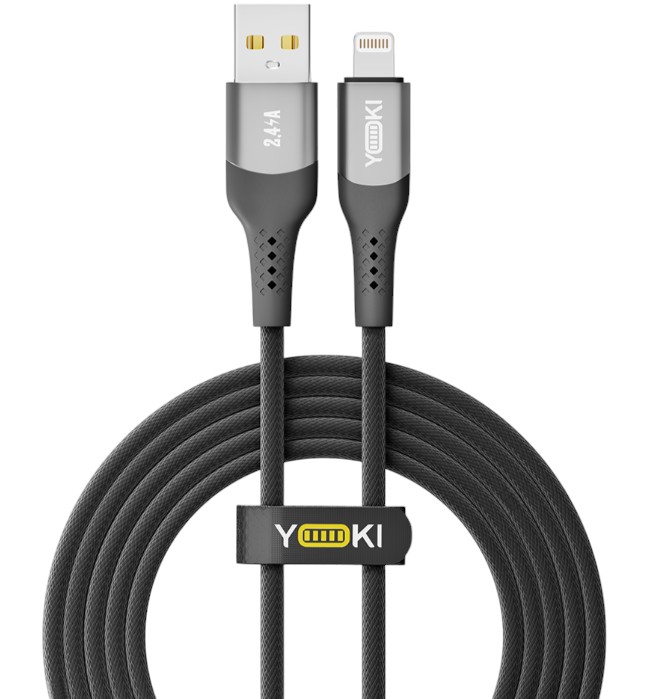 Кабель синхронизации данных YOKI SOLID Lightning 2.4A 2m Black (YK-SO15) - Фото 1