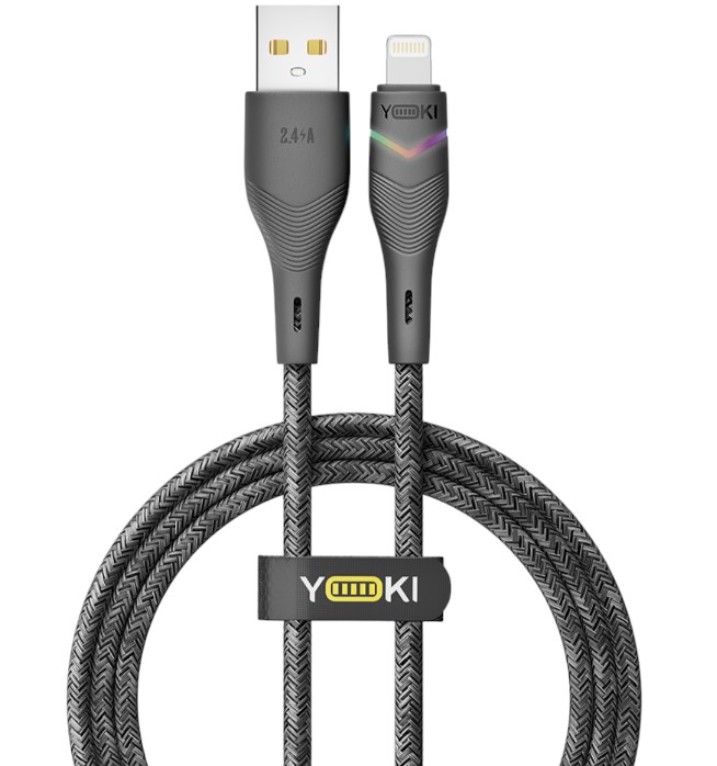 Кабель синхронизации данных YOKI RGB Lightning 2.4A 1.2m Black (YK-RG24) - Фото 1
