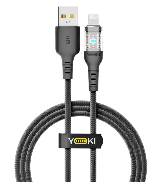 Кабель синхронизации данных YOKI CYBER Lightning 2.4A 1.2m Black (YK-CY23) - Фото 1