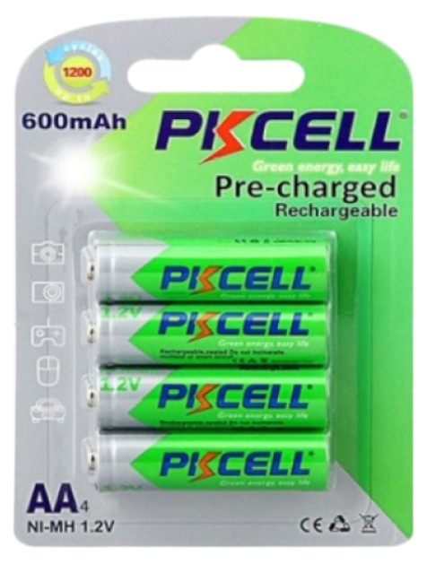 Аккумулятор тип AA PKCELL R6 NiMH 600mAh 4 шт. (PC/AA600-4BA) - Фото 1