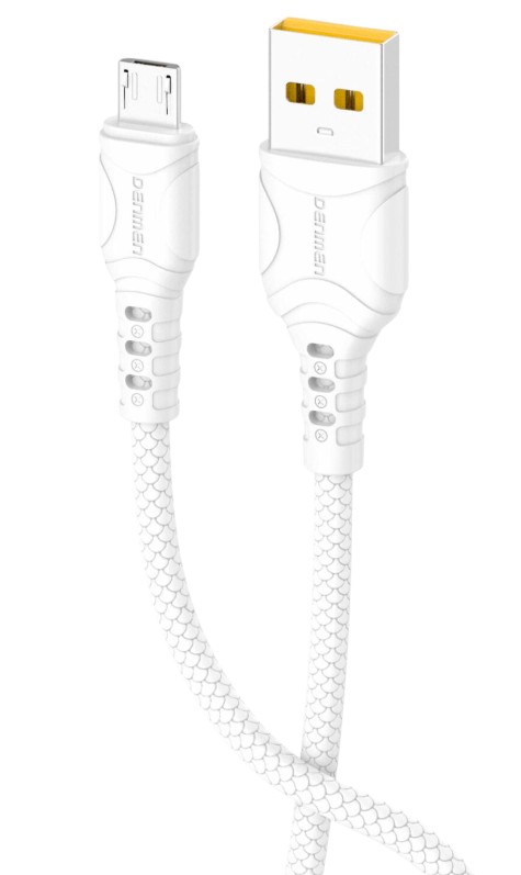 Кабель синхронізації даних Denmen D06V Silicone USB Micro USB 2.4A 1м White (DM-D06V-WH) - Фото 1
