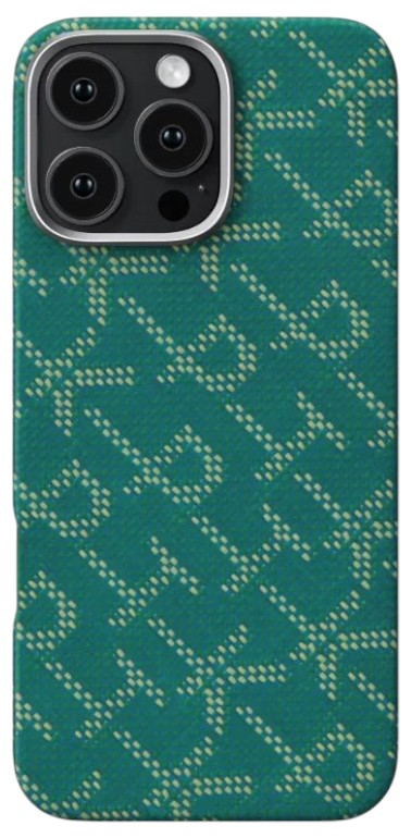 Чехол для смартфона Pitaka Tactile Woven Monogram Green/Gold for iPhone 16 Pro (KI1601PTK) - Фото 1