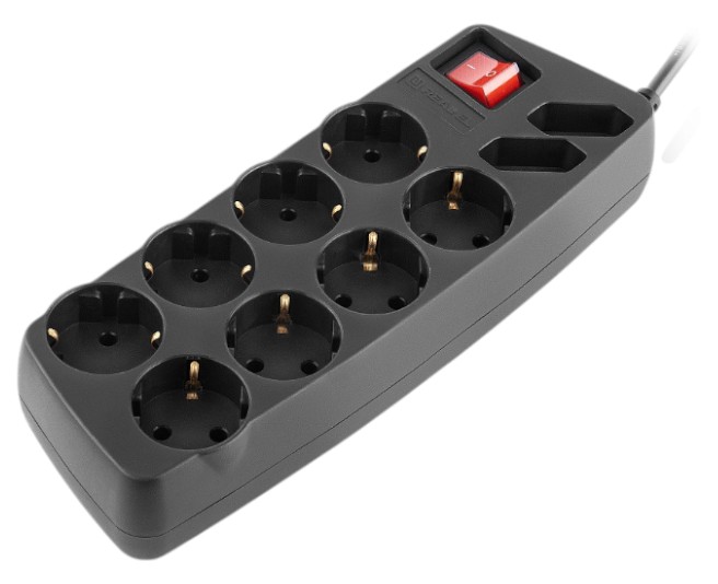 Сетевой фильтр REAL-EL RS-10 Protect 5m Black (EL122300040) - Фото 1