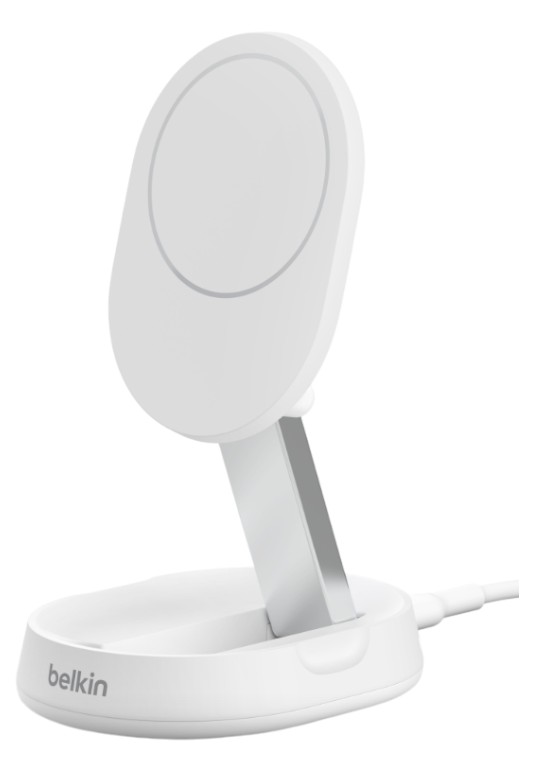 Беспроводное зарядное устройство Belkin 15Вт Magnetic Stand Qi2, адаптер 20Вт USB-C White (WIA008VFWH) - Фото 1