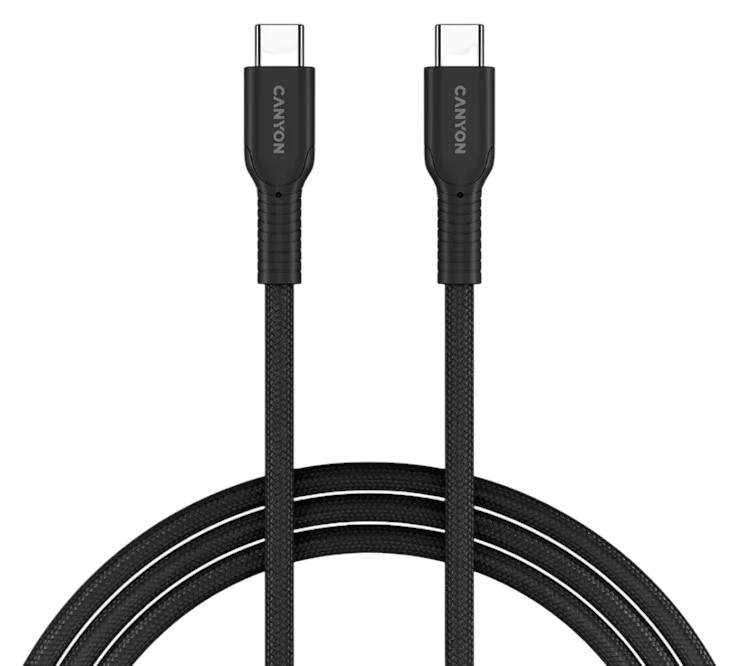 Кабель синхронізації даних Canyon OnWire 60CL C-C 60W COLOR Braided 1m Black (CND-CCAP60AB10B) - Фото 1
