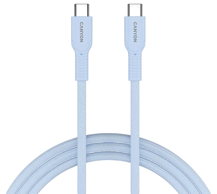 Кабель синхронизации данных Canyon OnWire 60CL C-C 60W COLOR Braided 1m Light Blue (CND-CCAP60AB10LBL) - Фото 1
