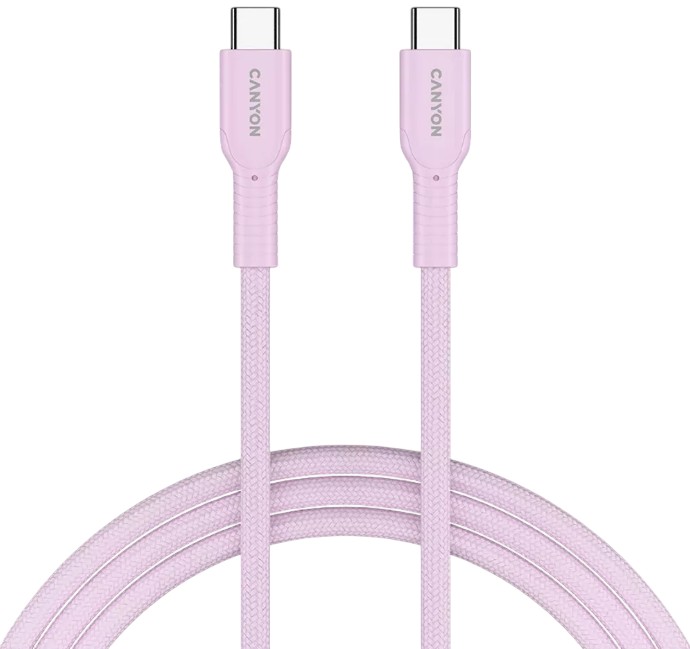 Кабель синхронізації даних Canyon OnWire 60CL C-C 60W COLOR Braided 1m Pink (CND-CCAP60AB10PK) - Фото 1
