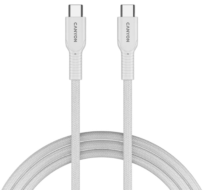 Кабель синхронізації даних Canyon OnWire 60CL C-C 60W COLOR Braided 1m White (CND-CCAP60AB10W) - Фото 1