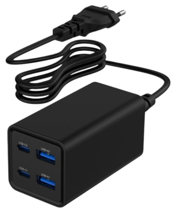 Сетевое зарядное устройство Gembird 2xUSB-A QC3.0 30W+2xType-C PD 65W Black (TA-UC-2A2C-PD65-01-BK) - Фото 1